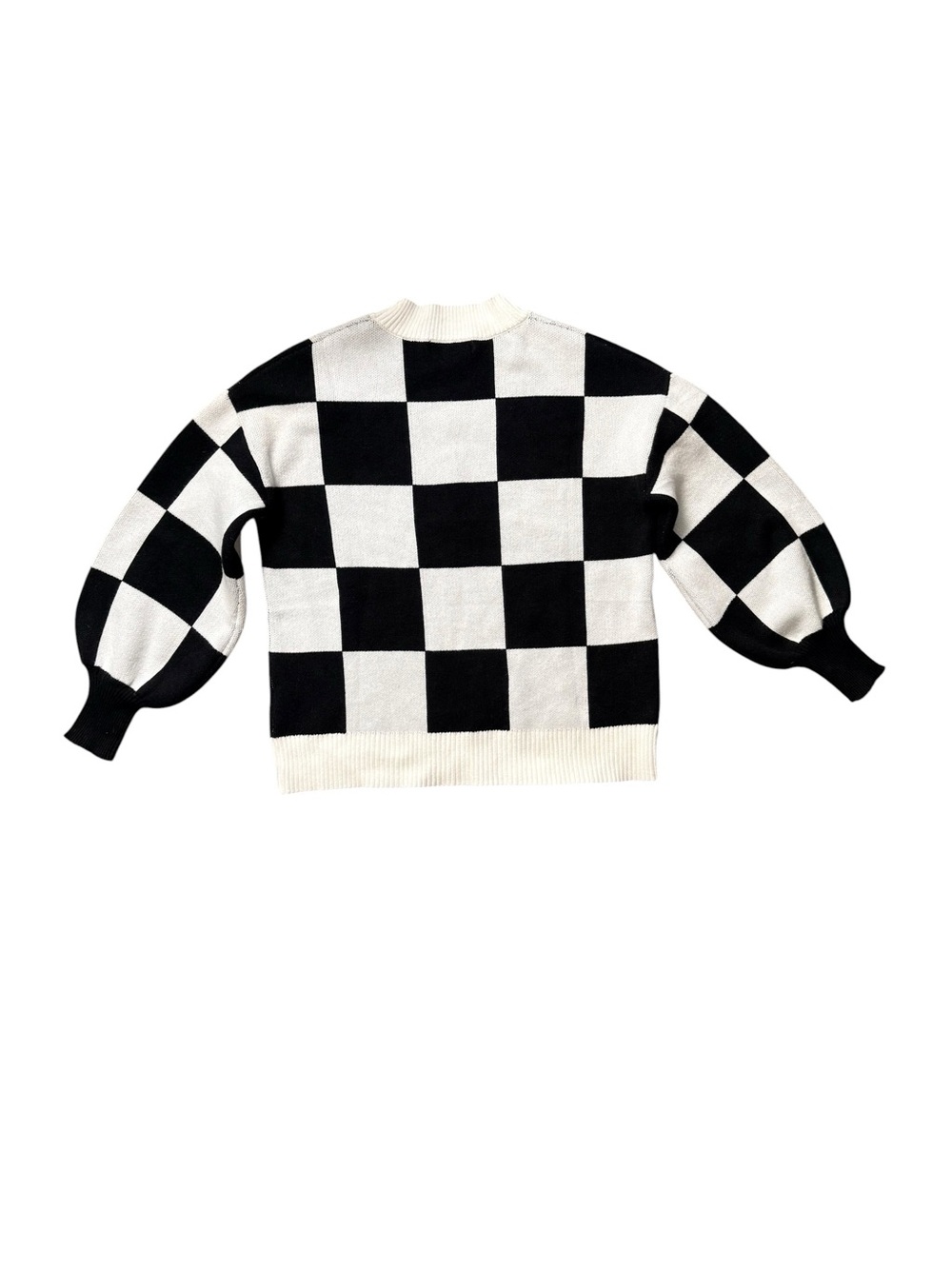 ZESICA Black White Checkerboard Balloon Sleeve Sweater Size Small - Picture 3 of 9